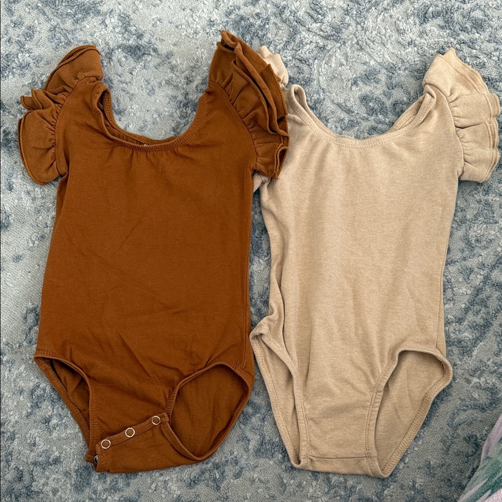 Paper Apparel Ruffled Sleeve Bodysuit Set - Brown and Cream